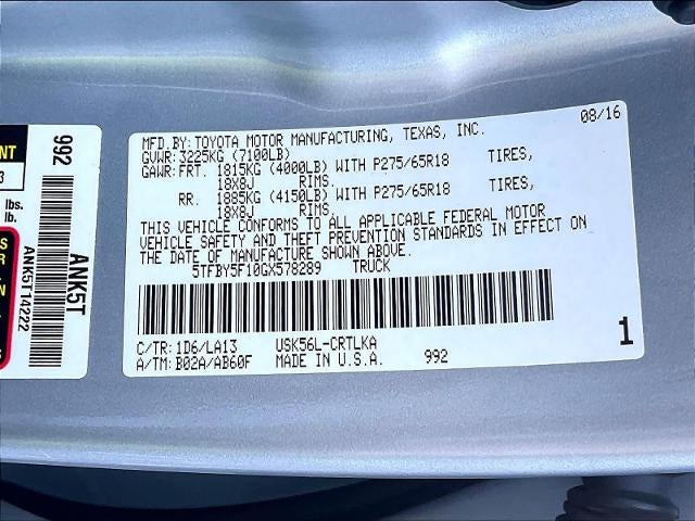 2016 Toyota Tundra 4WD Truck 4WD Double Cab Standard Bed 5.7L V8 Limited (Natl)